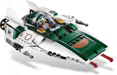 LEGO Star Wars A-Wing landing gear retraction for dynamic space battles.