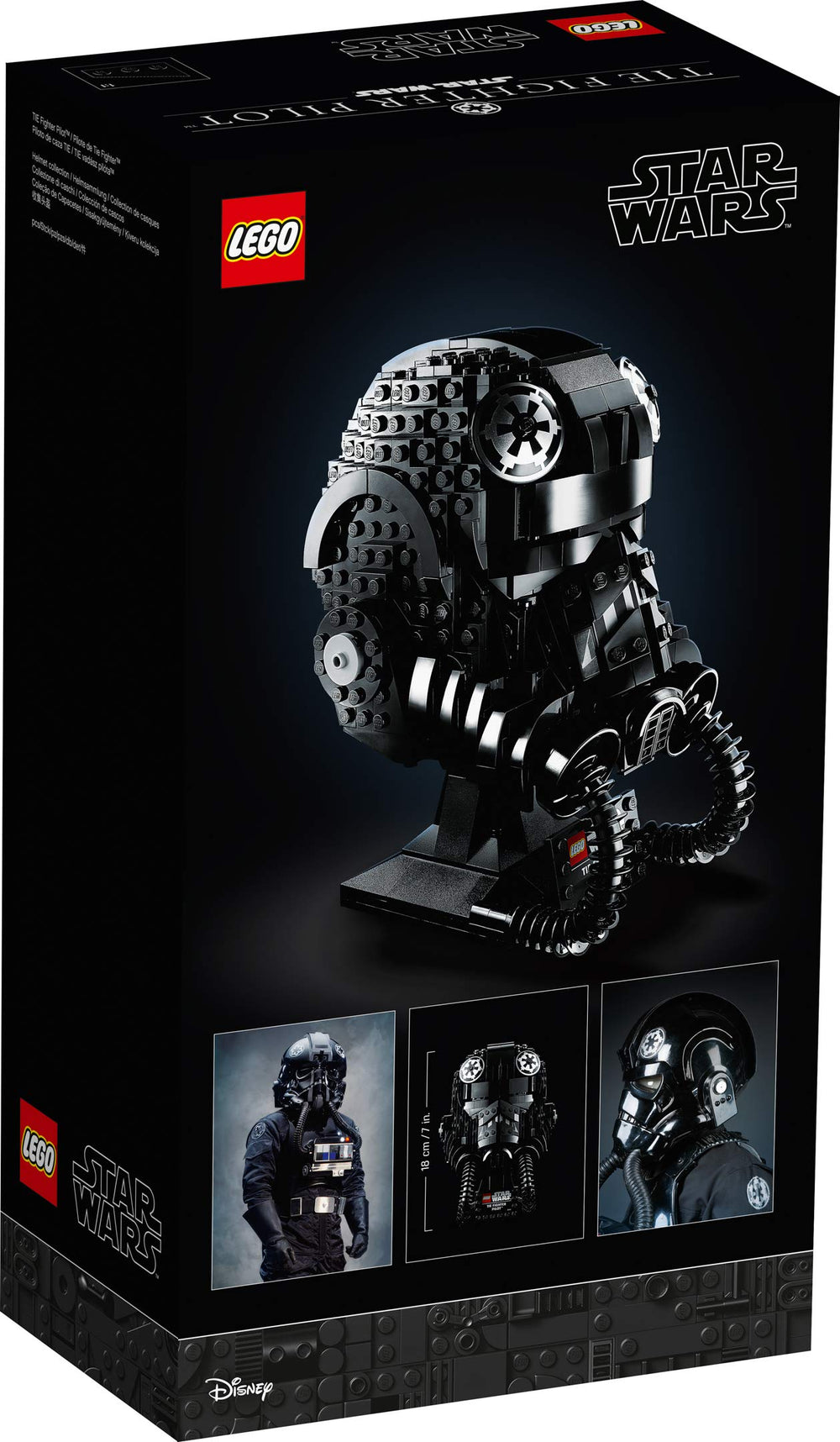 LEGO Star Wars Tie Fighter Pilot Helmet 75274 close-up shows graphic stickers enhancing authentic detail.