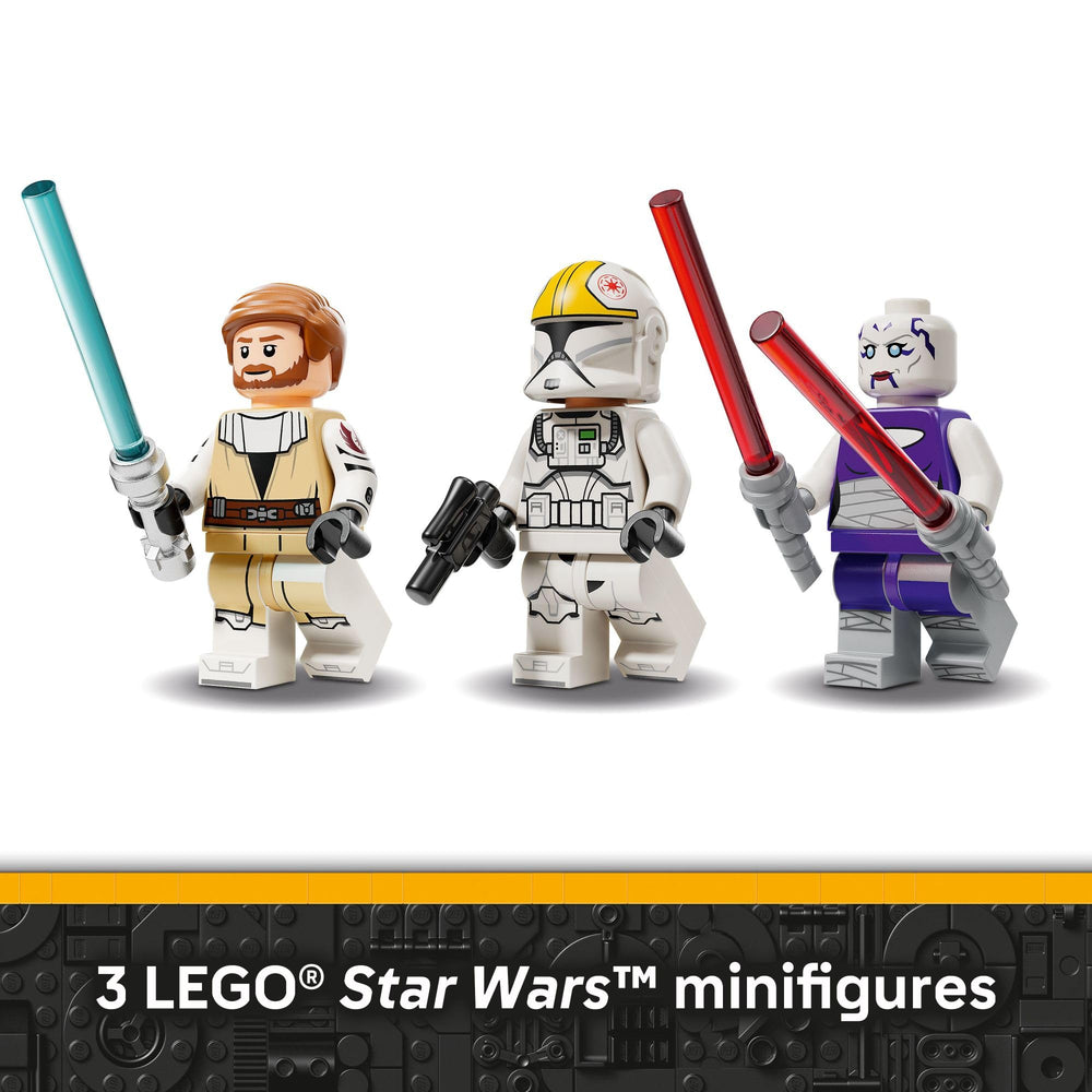 LEGO Star Wars V-19 Torrent Starfighter minifigures Obi-Wan Ventress Pilot enable iconic scenes.