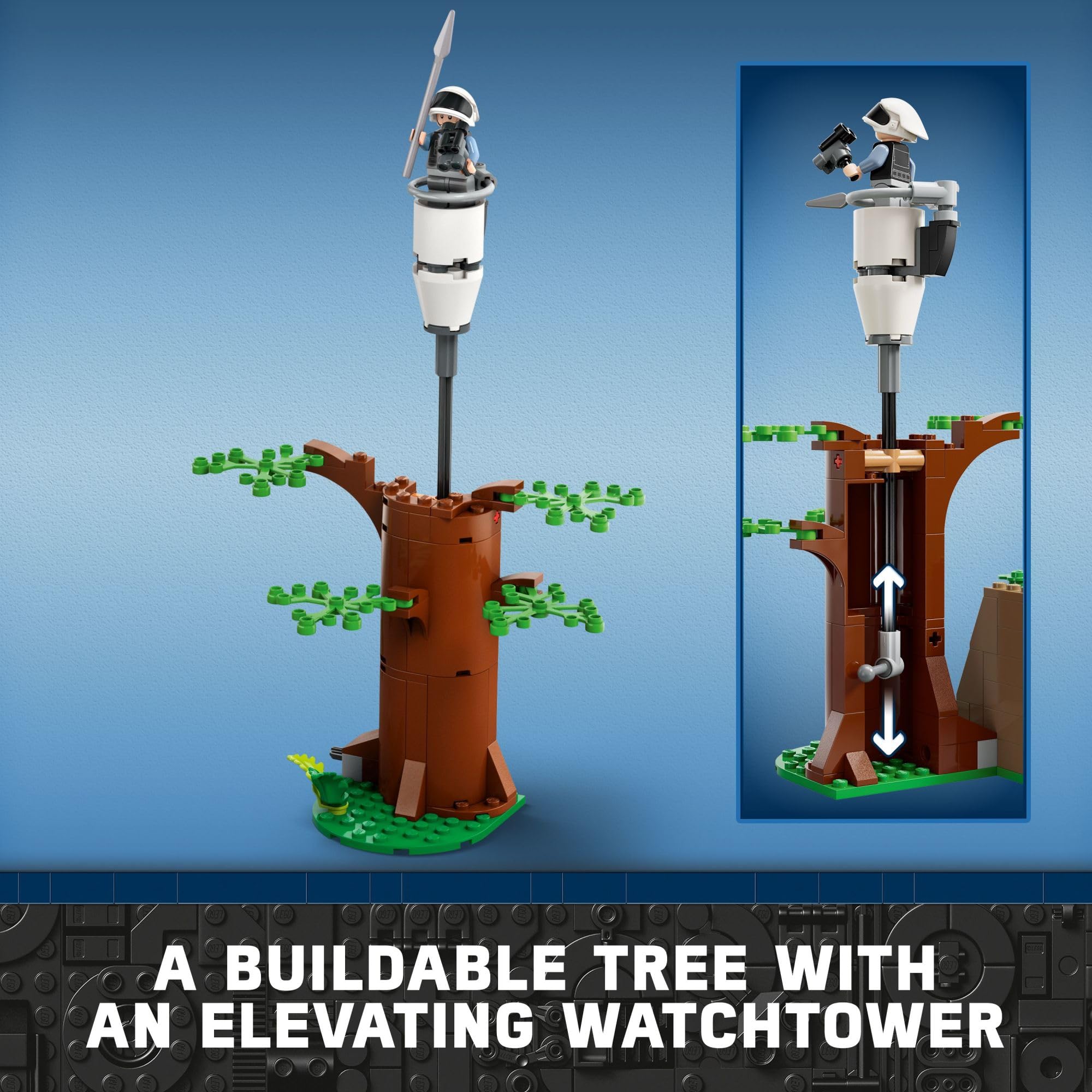 LEGO Star Wars Yavin 4 tree and elevating watchtower detail.
