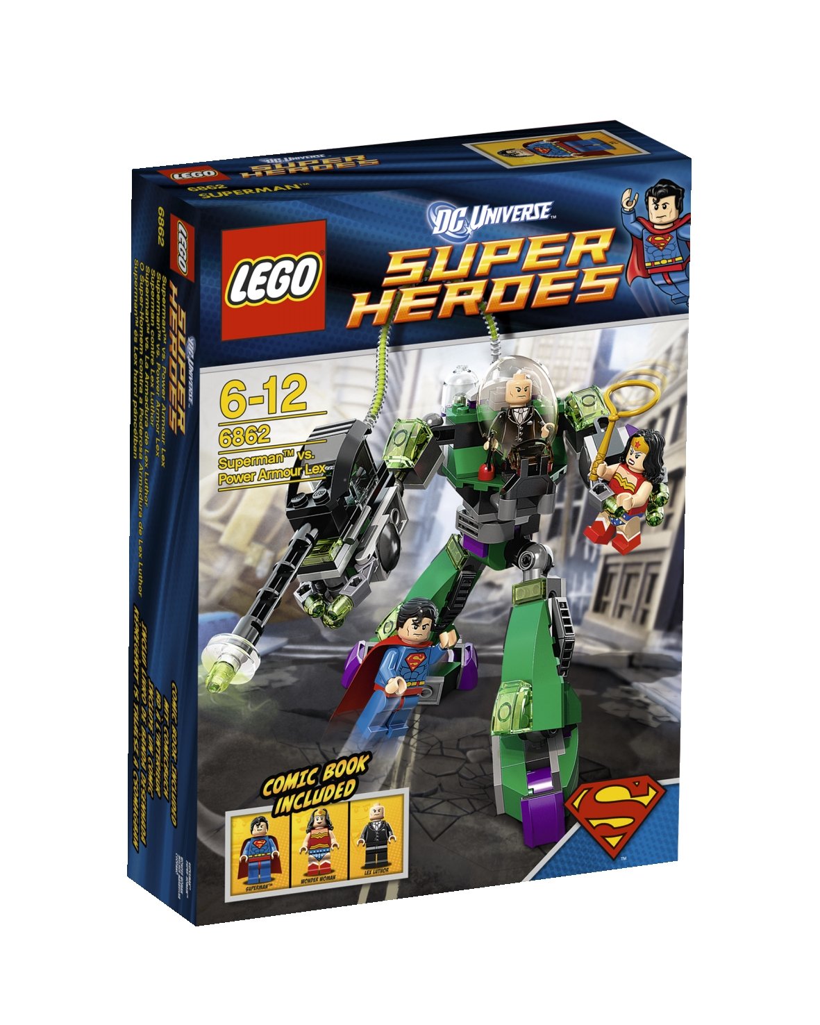 LEGO Superman vs Power Armor Lex 6862 box art shows action ready heroes