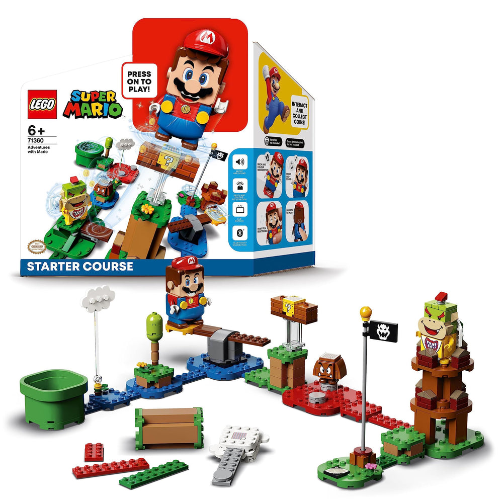 LEGO Super Mario Adventures Mario figure on starter course displaying interactive expressions during play
