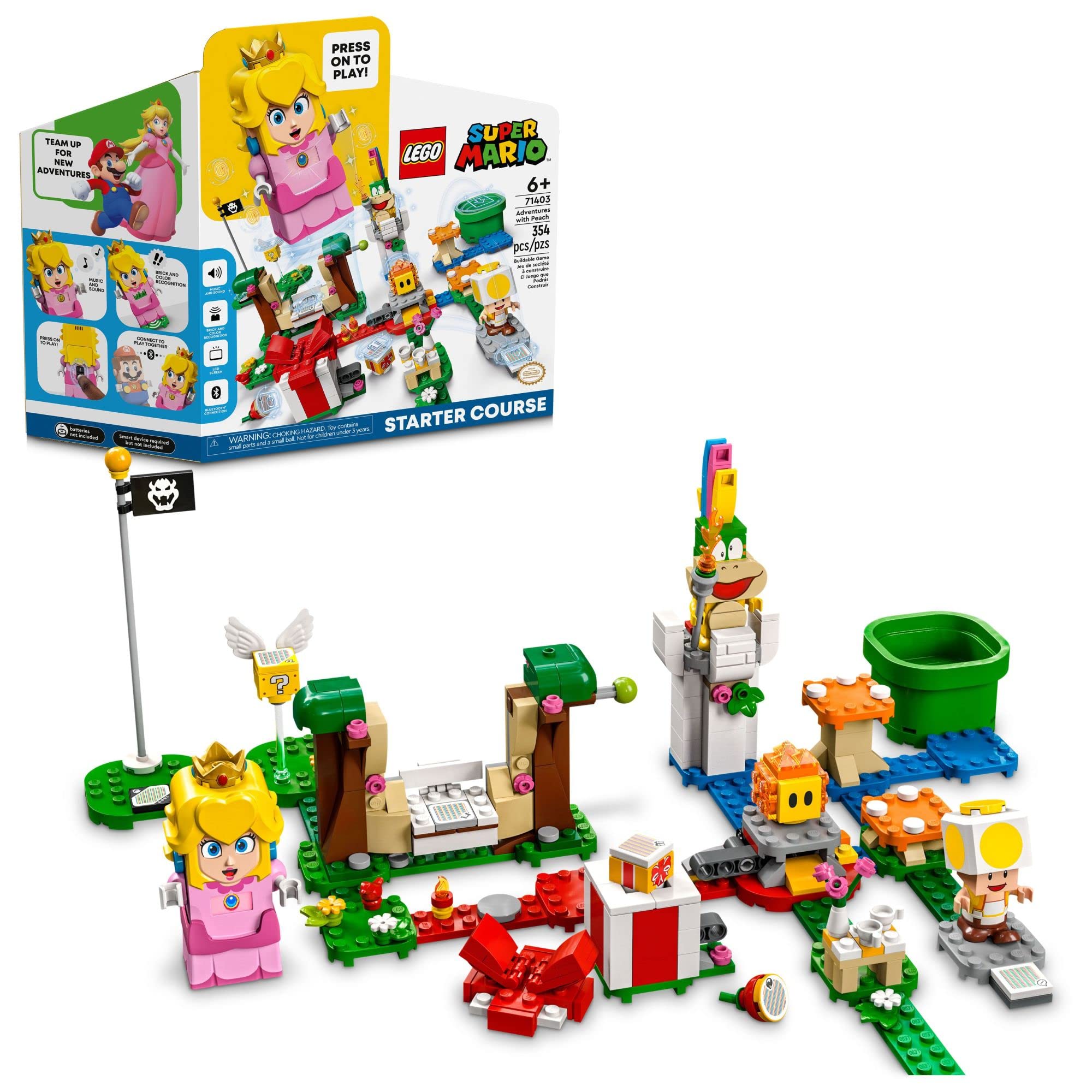 LEGO Super Mario Adventures Peach interactive figure on the course with a responsive LCD display.