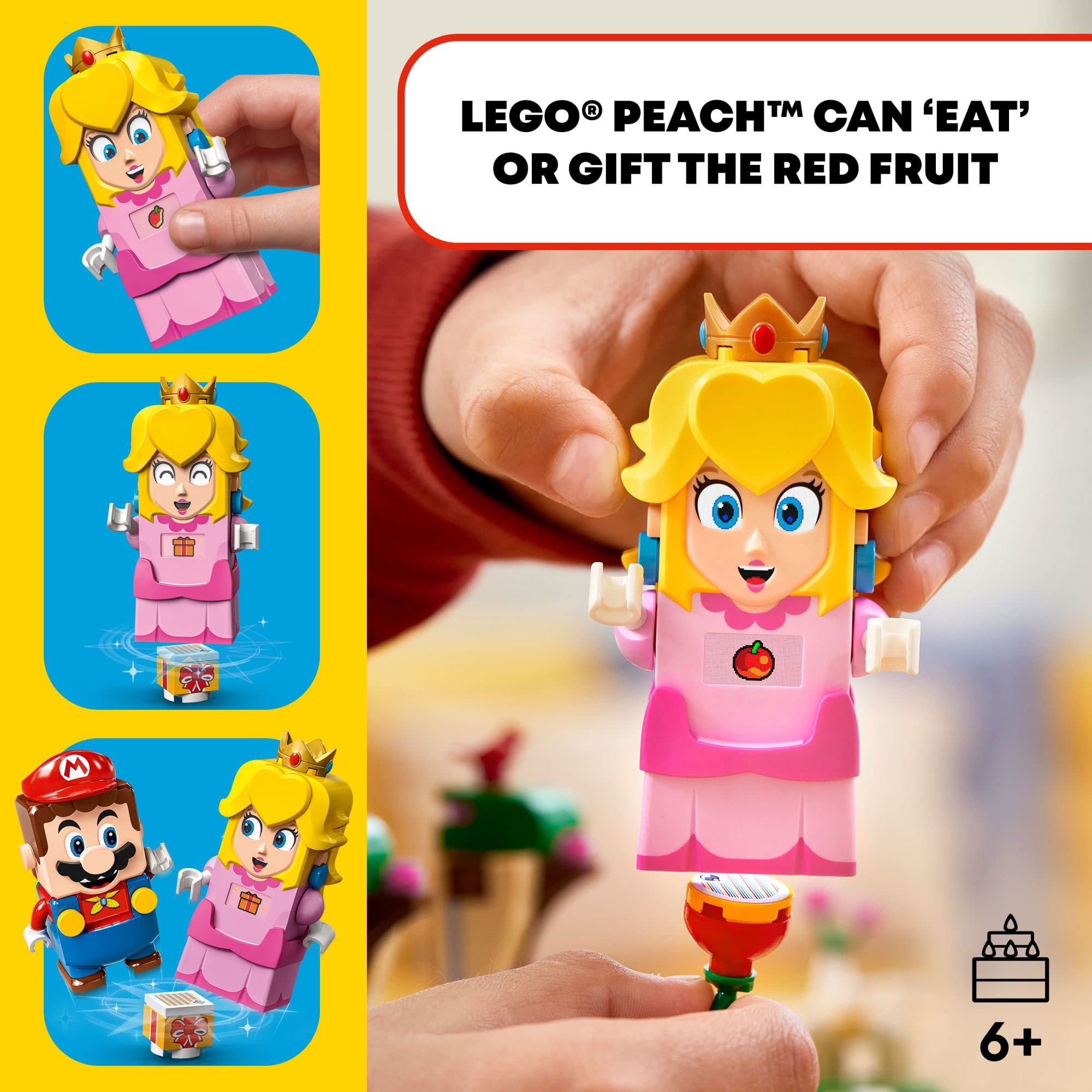 LEGO Super Mario Adventures swing area featuring Peach and coin rewards.