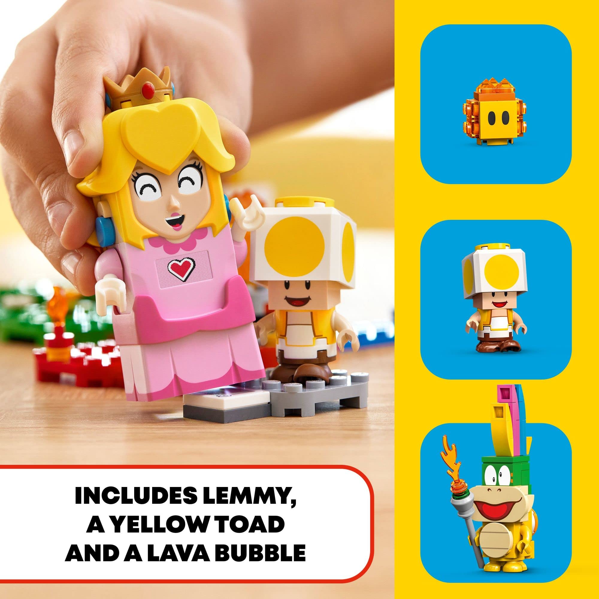 LEGO Super Mario Adventures Yellow Toad figure joins cooperative play.