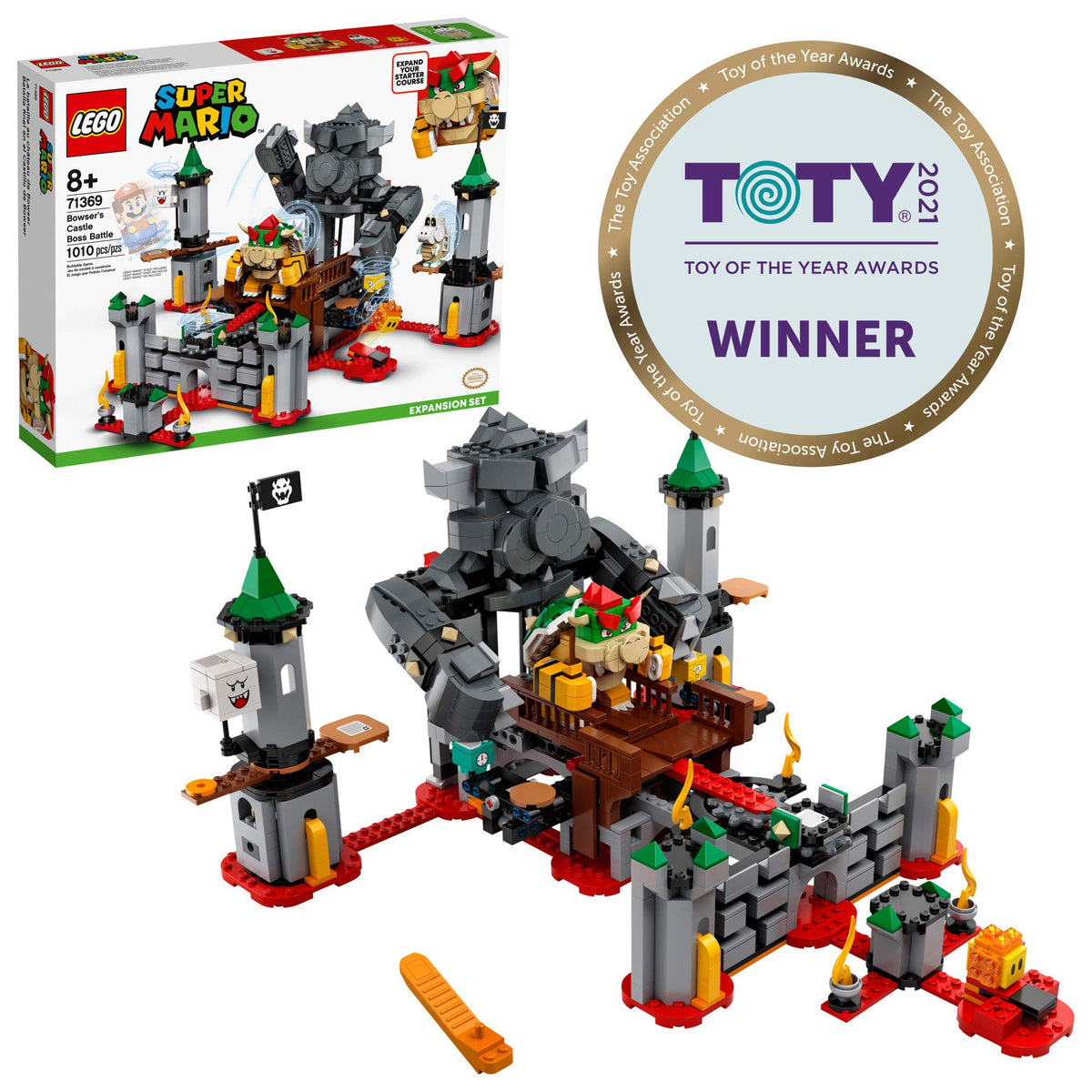 LEGO Super Mario Bowser's Castle towers with rotating platforms spark imaginative level-building play