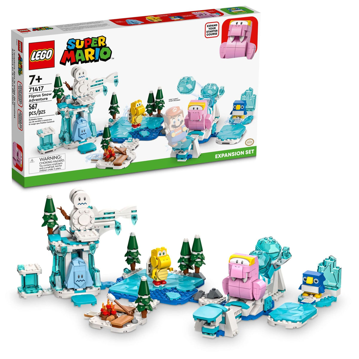 LEGO Super Mario Fliprus Snow Adventure 71417 front view, icy action set for imaginative play.