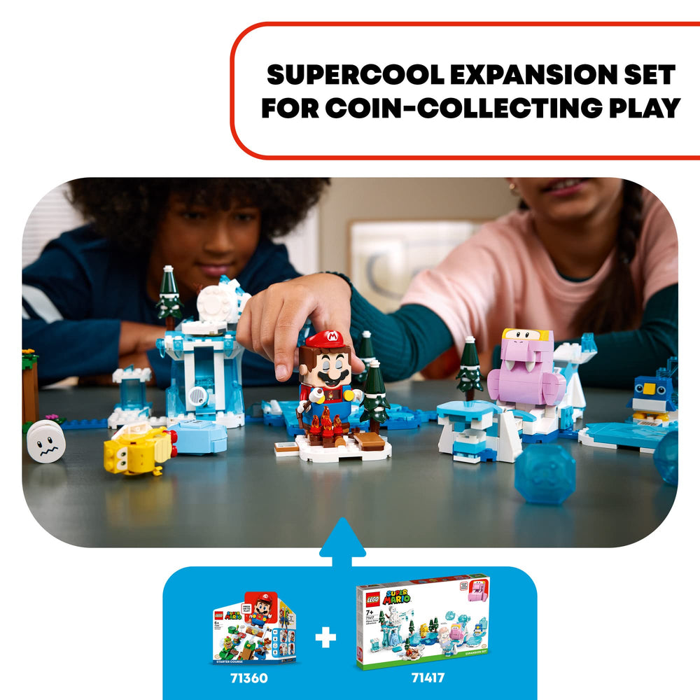 LEGO Super Mario Fliprus Snow Adventure figures Freezie and baby penguin ready for wintry quests.