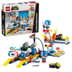 LEGO Super Mario Mario Kart Toad's Garage with blue Toads, perfect for racing prep play