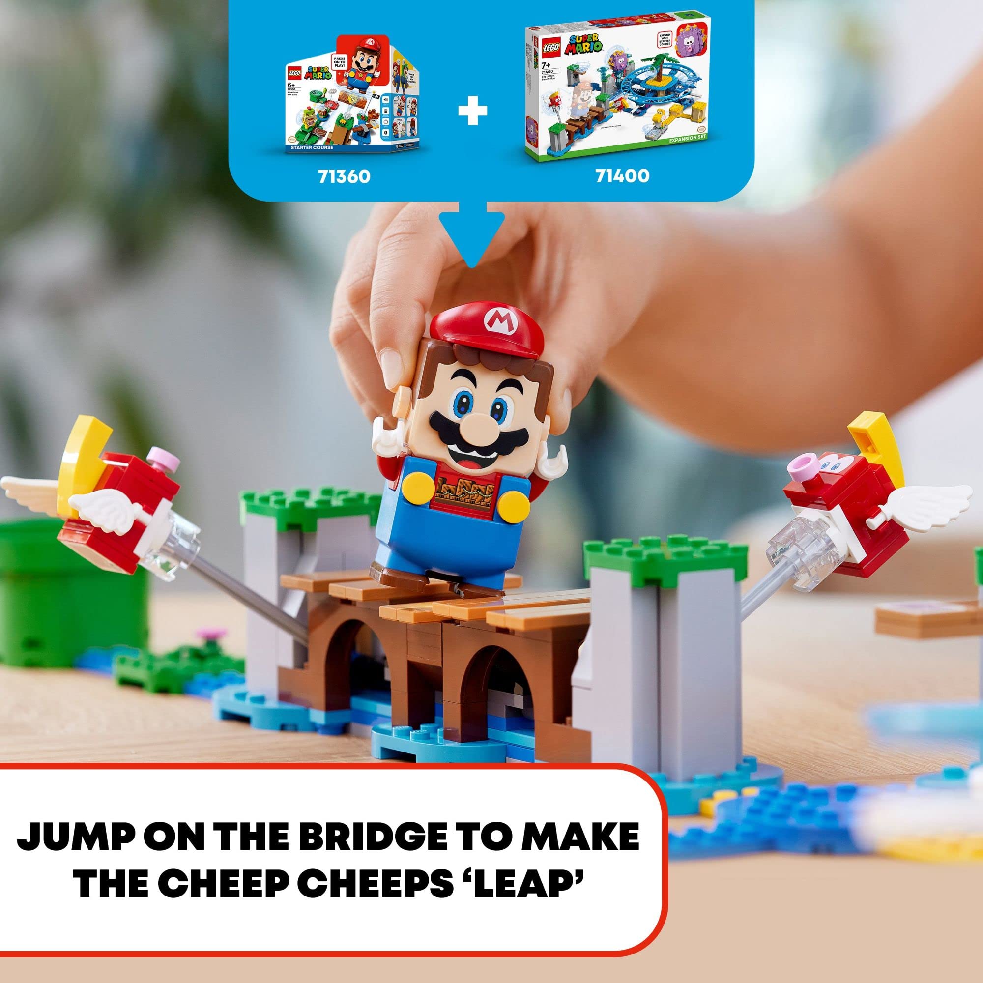 LEGO Super Mario palm tree with Super Star Block highlights interactive targets for level shaping