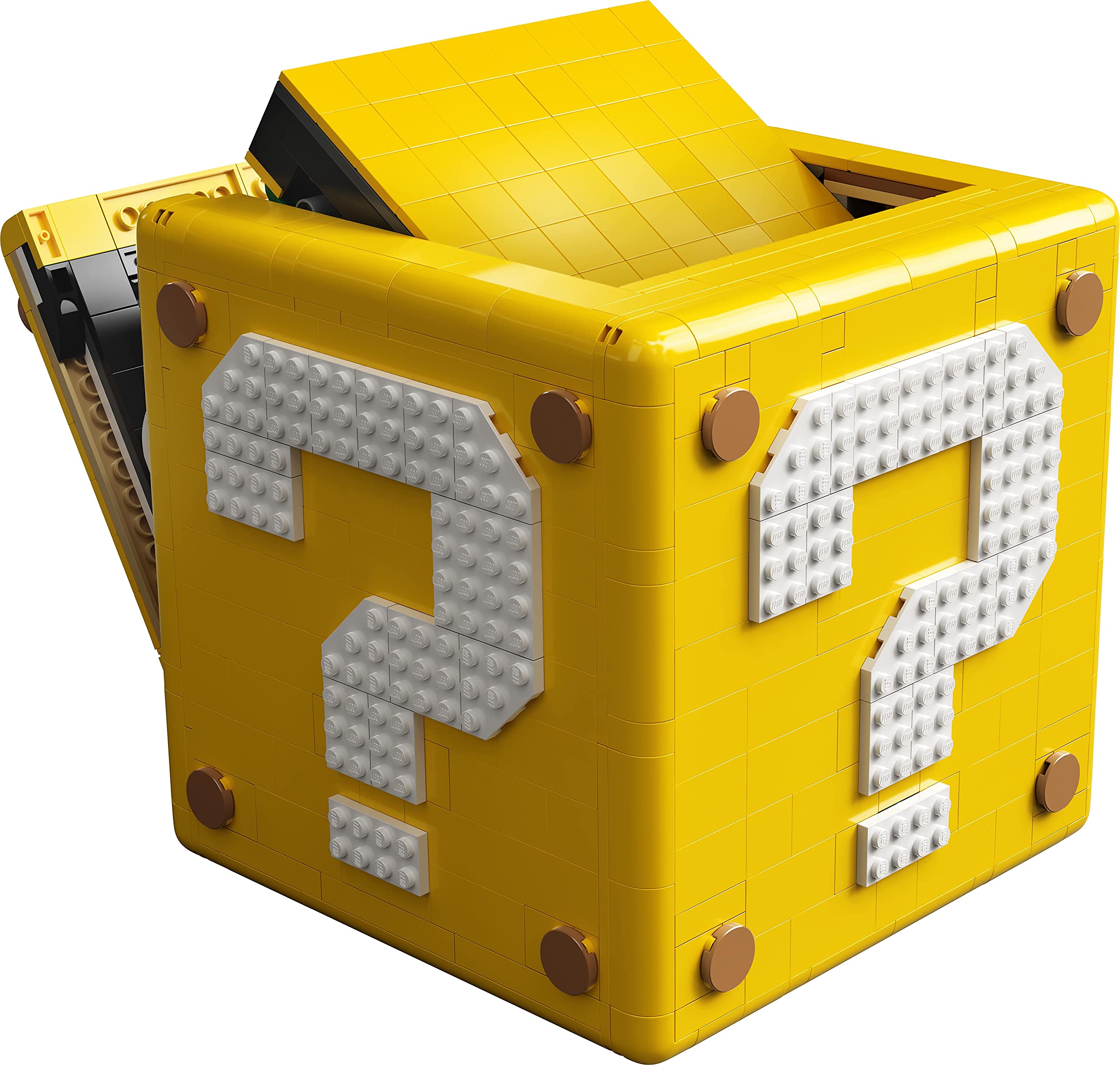 LEGO Super Mario question block with Yoshi microfigure adds playful display options.