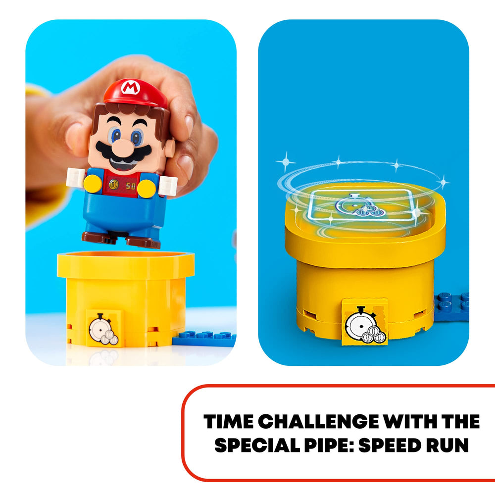 LEGO Super Mario Reznor Knockdown Set adds Speed Run pipe for quick challenges.