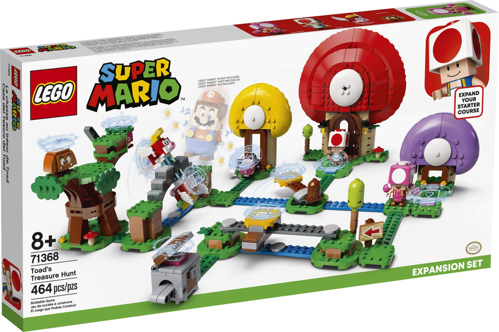 LEGO Super Mario Toad's Treasure Hunt tree reveals hidden 1-2-3 blocks for puzzles