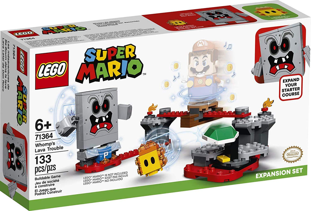 LEGO Super Mario Whomp’s Lava Trouble expansion highlighting the sliding platform for dynamic level play