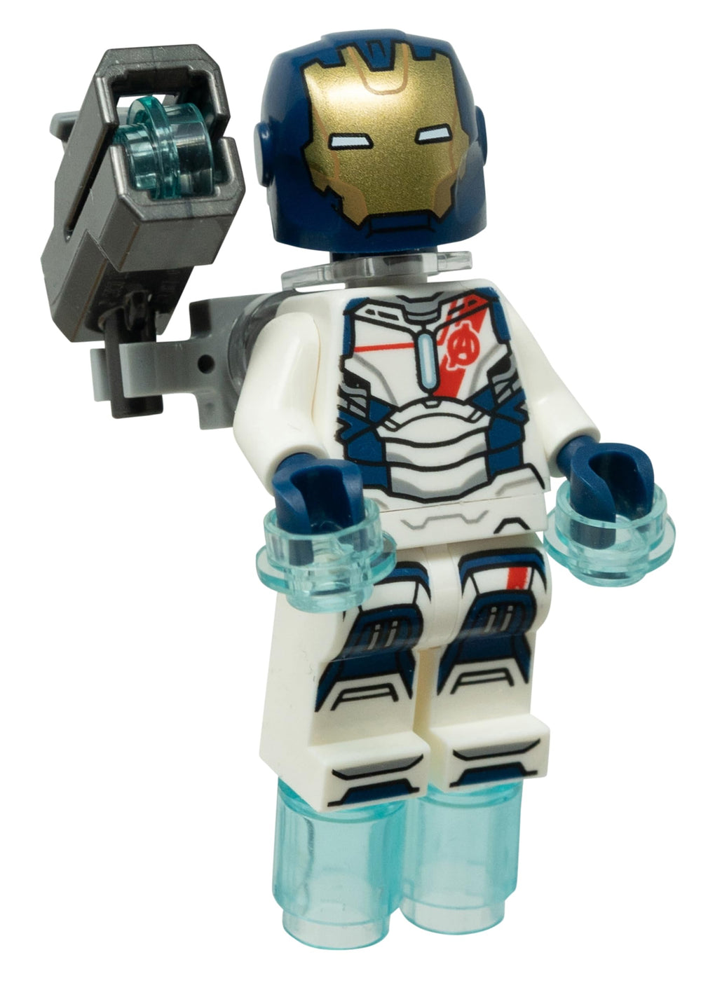 LEGO Iron Legion minifigure with shoulder cannon, front view, ideal for display and imaginative play