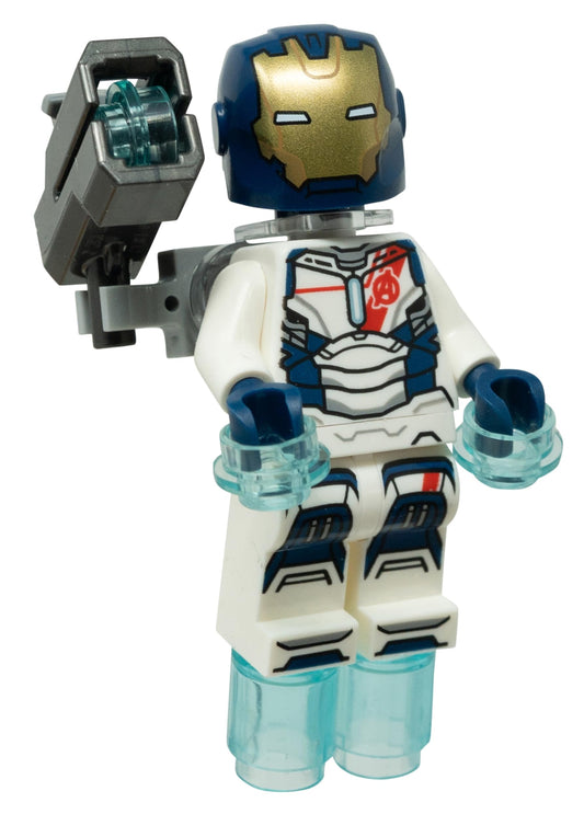LEGO Iron Legion minifigure with shoulder cannon, front view, ideal for display and imaginative play