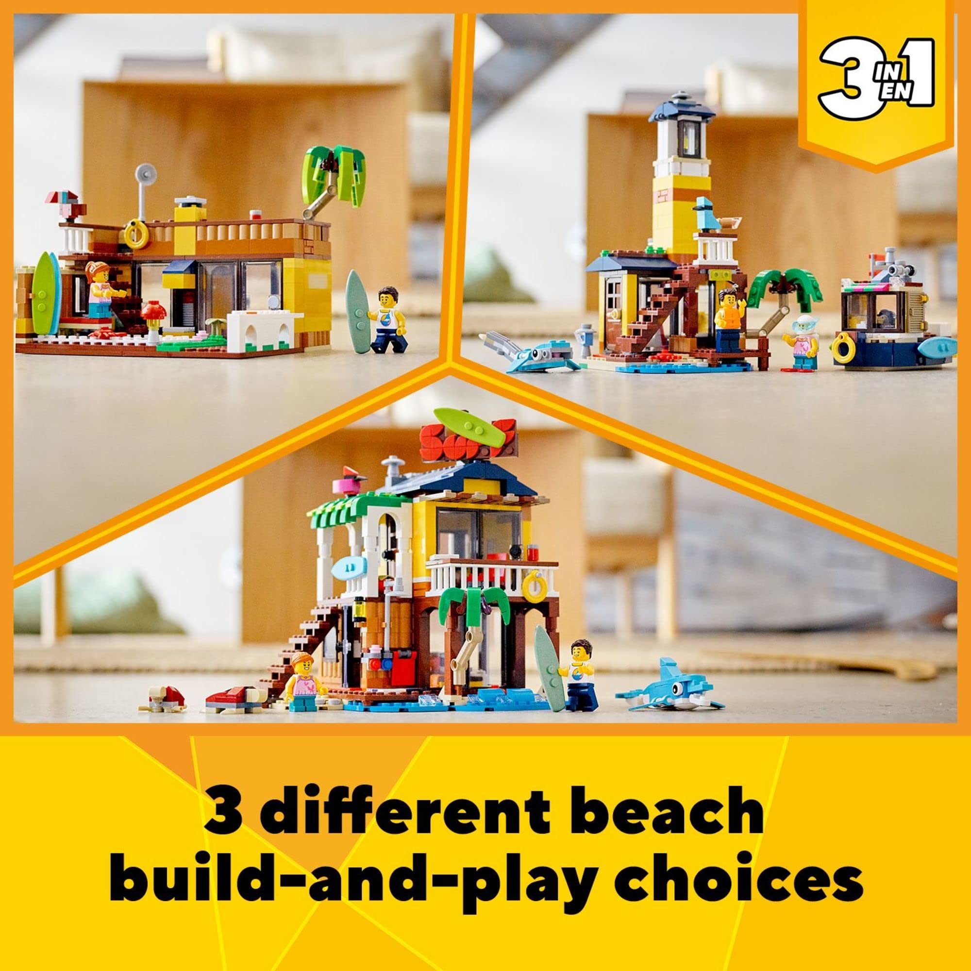 LEGO Surfer Beach House interior hinges enable easy reconfiguration for imaginative play