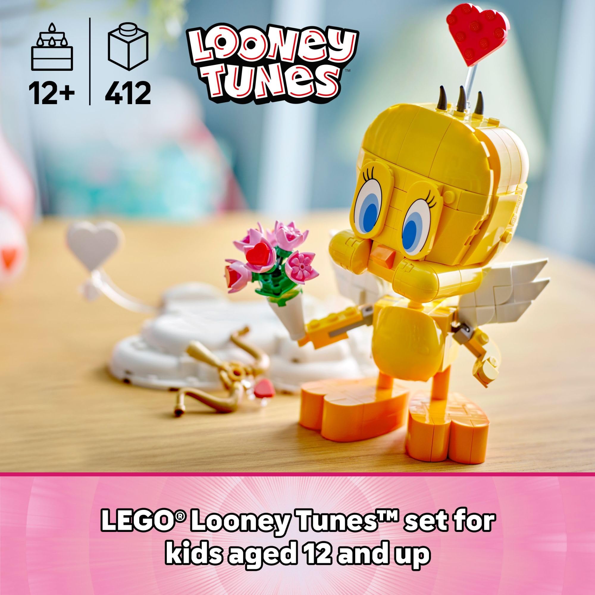 LEGO Sweetheart Tweety on cloud pedestal provides a charming Valentine display.