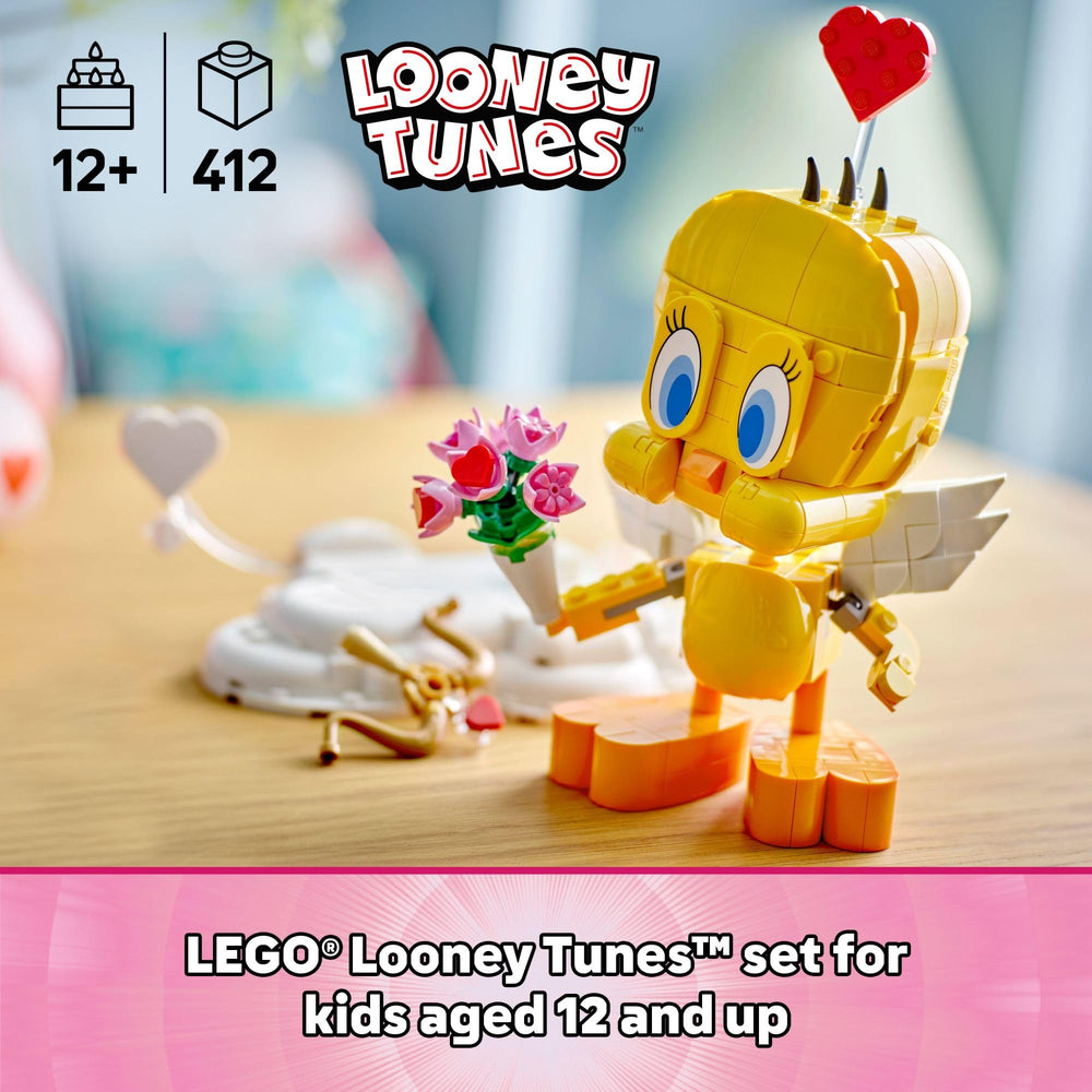 LEGO Sweetheart Tweety on cloud pedestal provides a charming Valentine display.