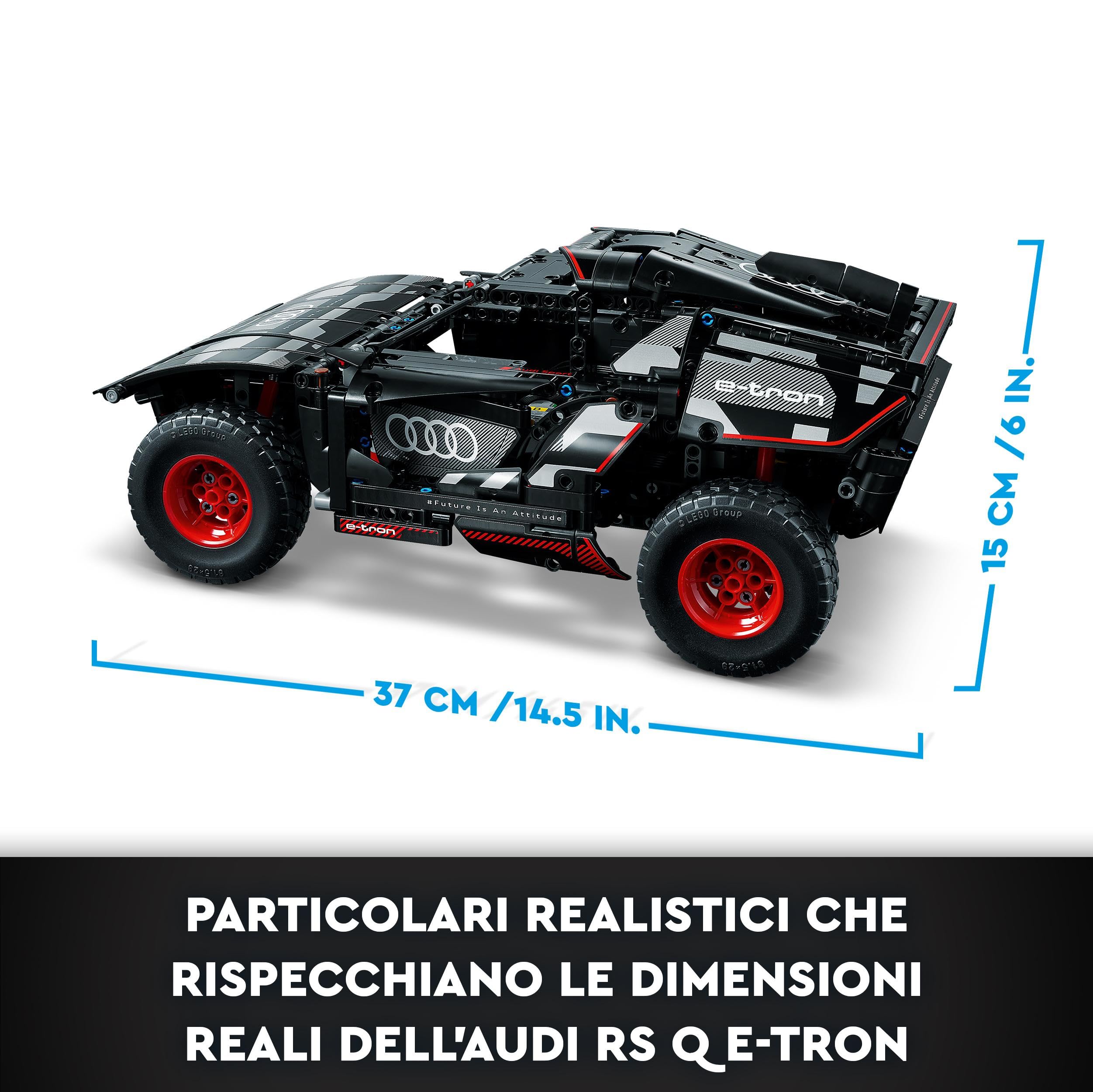 LEGO Technic Audi RS Q e-tron 42160 cockpit close-up illustrates authentic control detail for builders