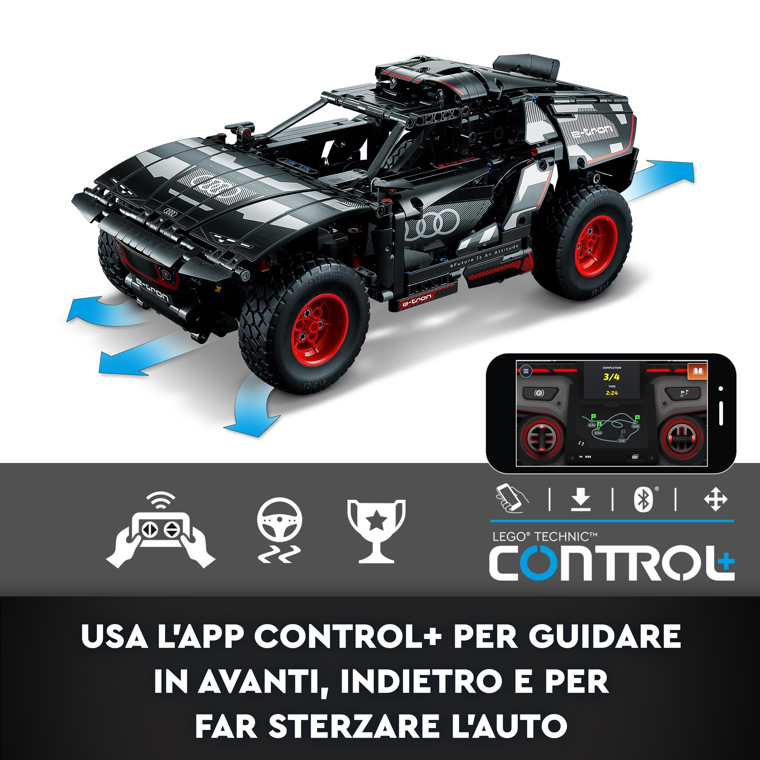 LEGO Technic Audi RS Q e-tron 42160 wheel-detail image highlights the new Technic wheel design
