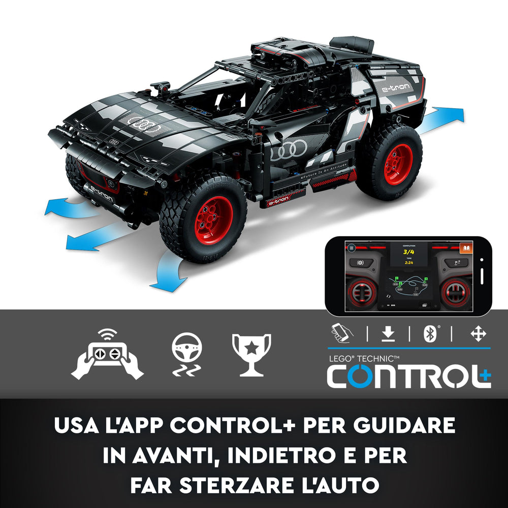 LEGO Technic Audi RS Q e-tron 42160 wheel-detail image highlights the new Technic wheel design