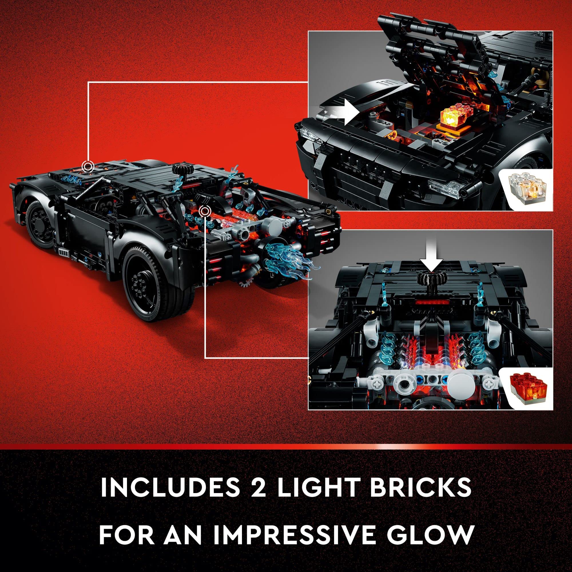 LEGO Technic Batmobile hood opens to reveal design details