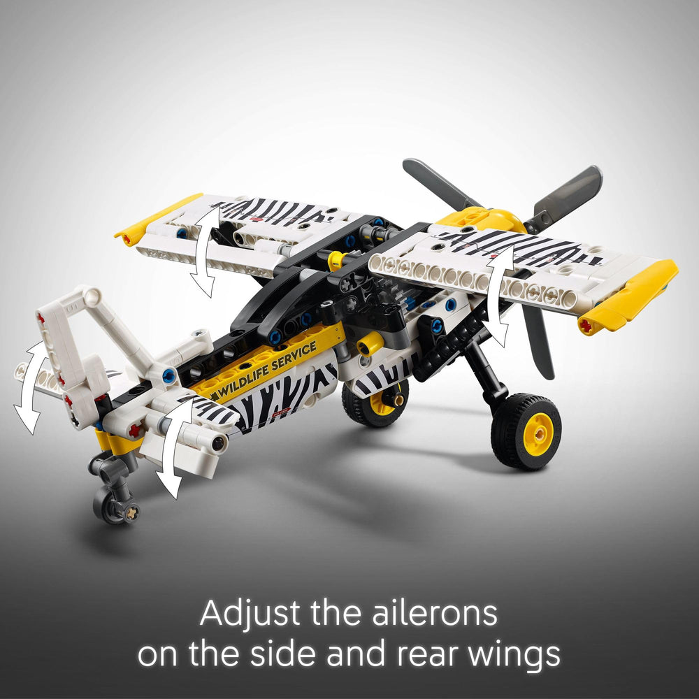 LEGO Technic Bush Plane adjustable ailerons demonstrate wing control in pretend missions