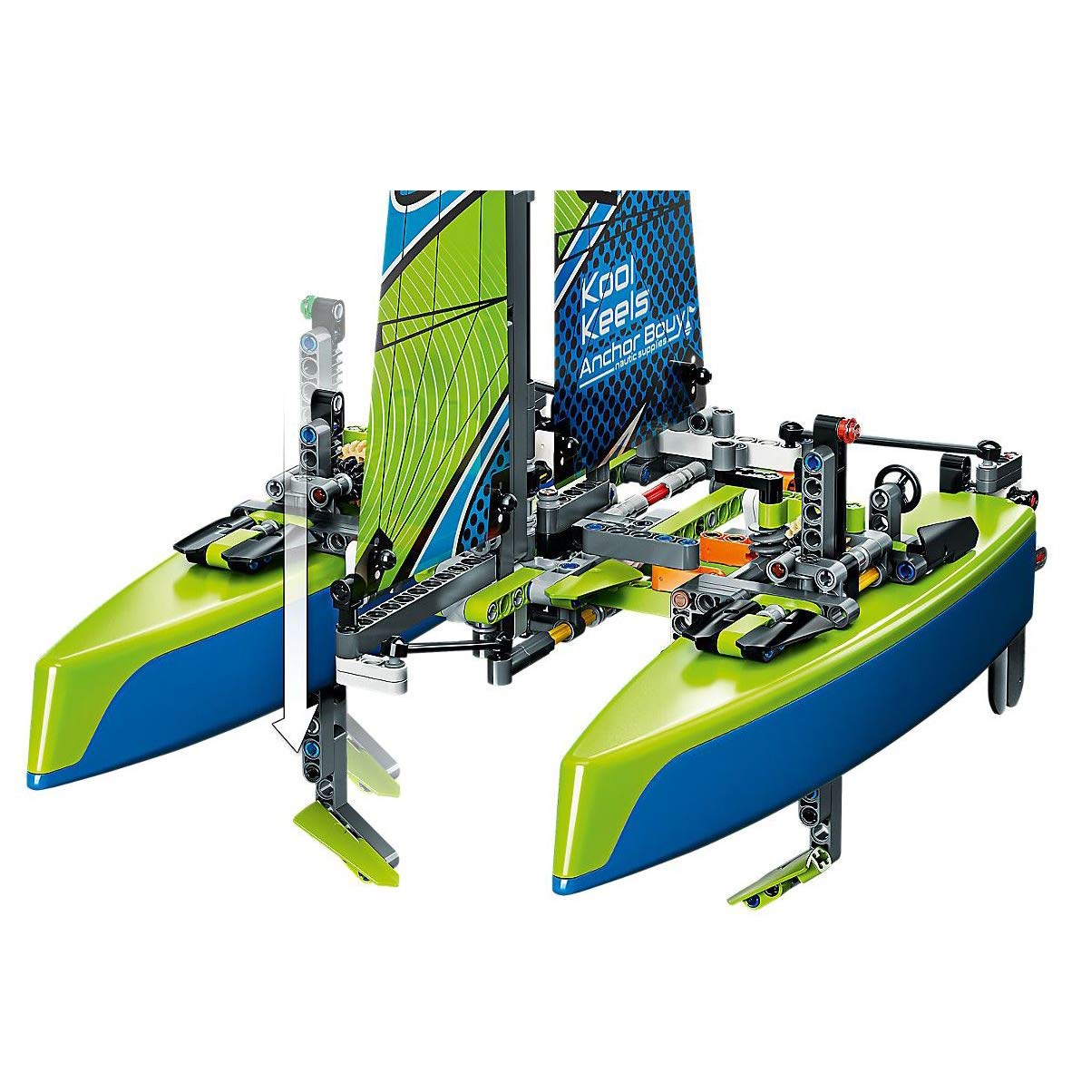 LEGO Technic Catamaran floats on water for bathtub sailing adventures.