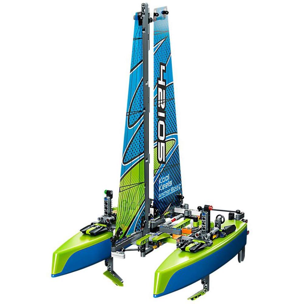 LEGO Technic Catamaran sails in motion for speed-inspired play.