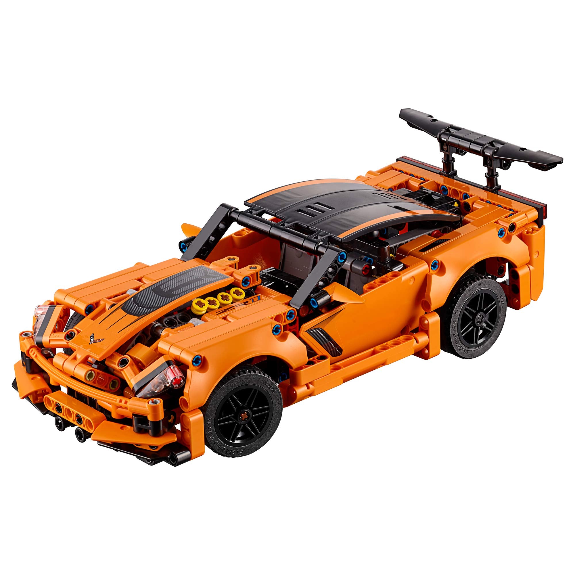 LEGO Technic Chevrolet Corvette ZR1 42093 front view with display-ready orange body