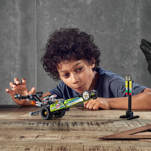 LEGO Technic Dragster wheelie-bar detail enhances stunt play