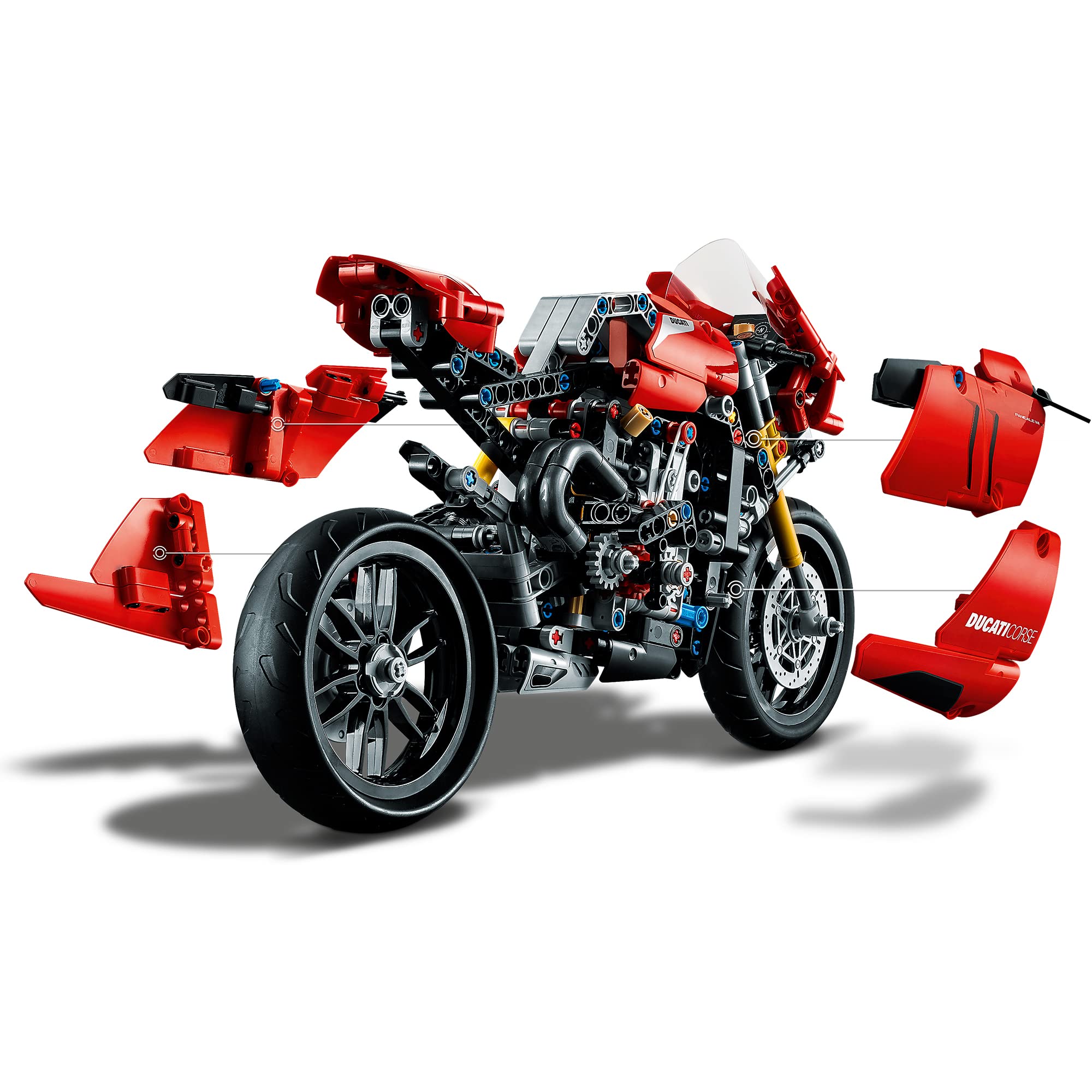 LEGO Technic Ducati Panigale V4 R front suspension details for lifelike movement