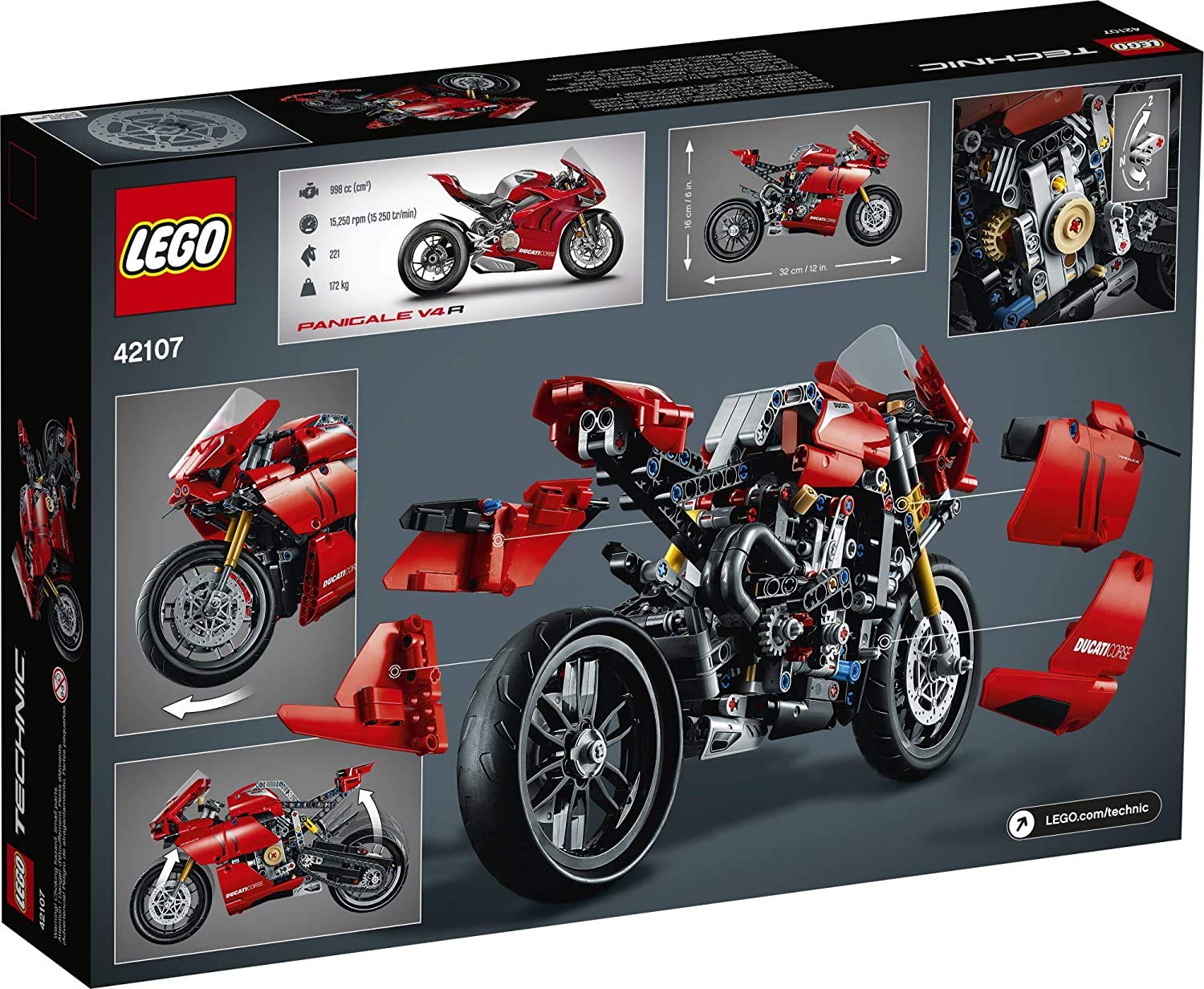 LEGO Technic Ducati Panigale V4 R rear view highlights suspension realism for play and display