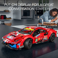 LEGO Technic Ferrari 488 GTE AF Corse 51 display-ready model on desk