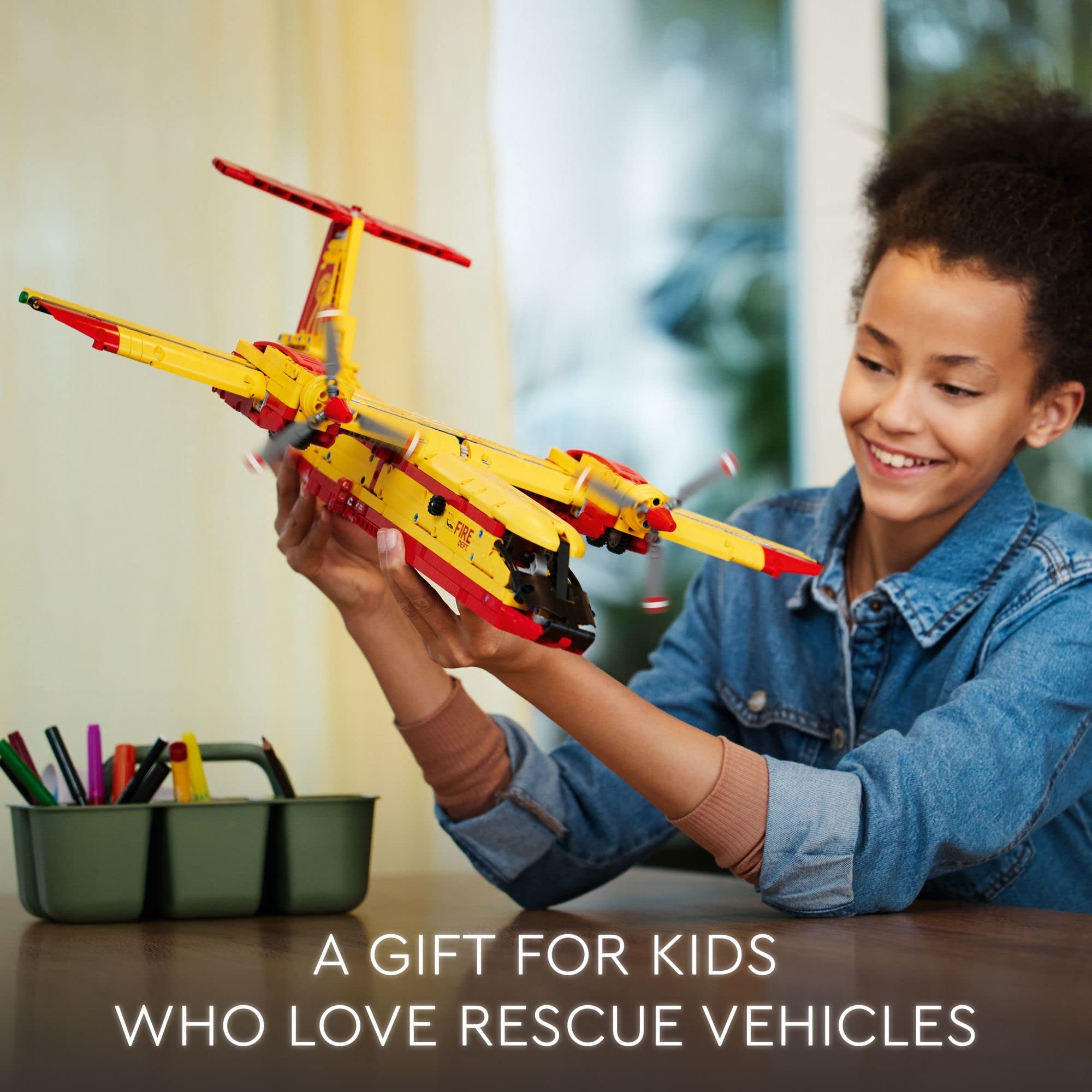 LEGO Technic Firefighter Aircraft model size shows impressive scale and display presence