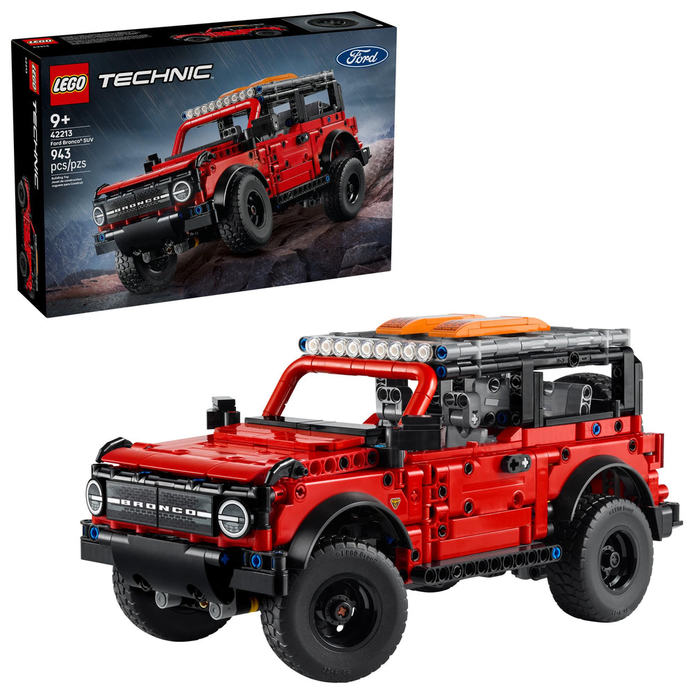 LEGO Technic Ford Bronco front view highlighting authentic exterior details for display and play.