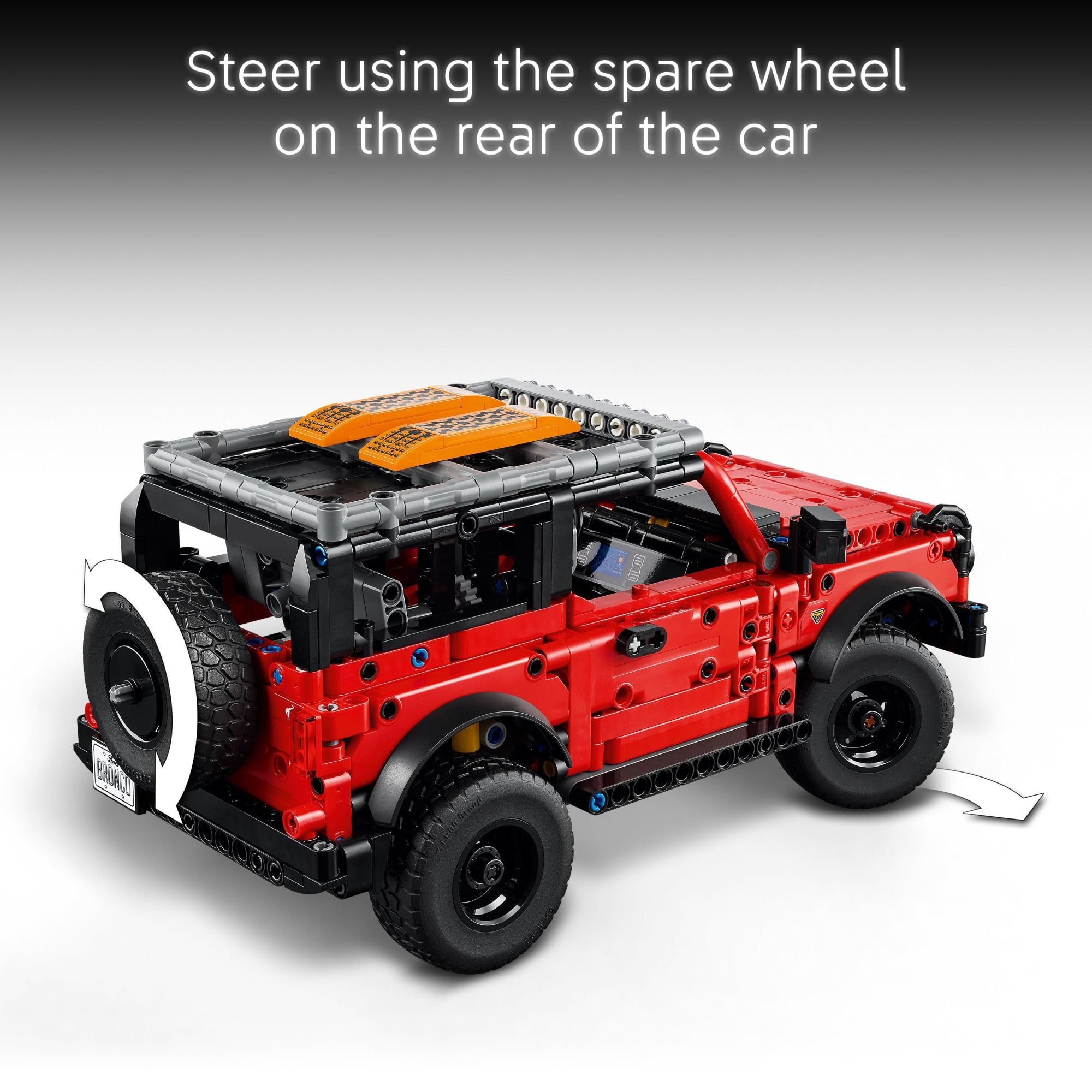 LEGO Technic Ford Bronco roof rack with traction boards for rugged wilderness imagination.