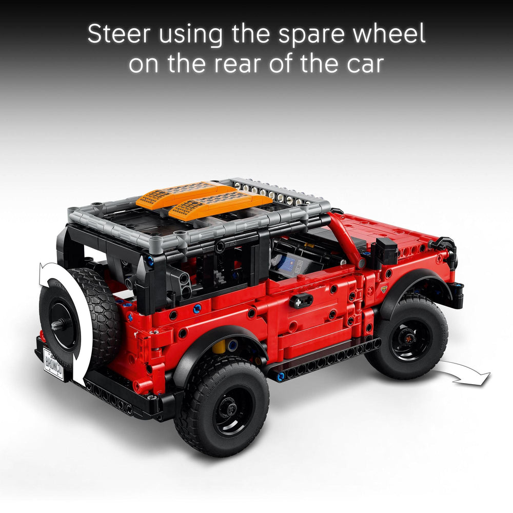 LEGO Technic Ford Bronco roof rack with traction boards for rugged wilderness imagination.