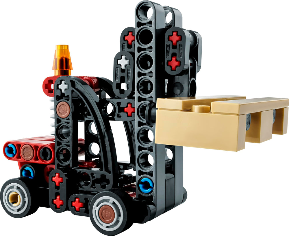 LEGO Technic forklift pallet side view showing durable ABS build for STEM play