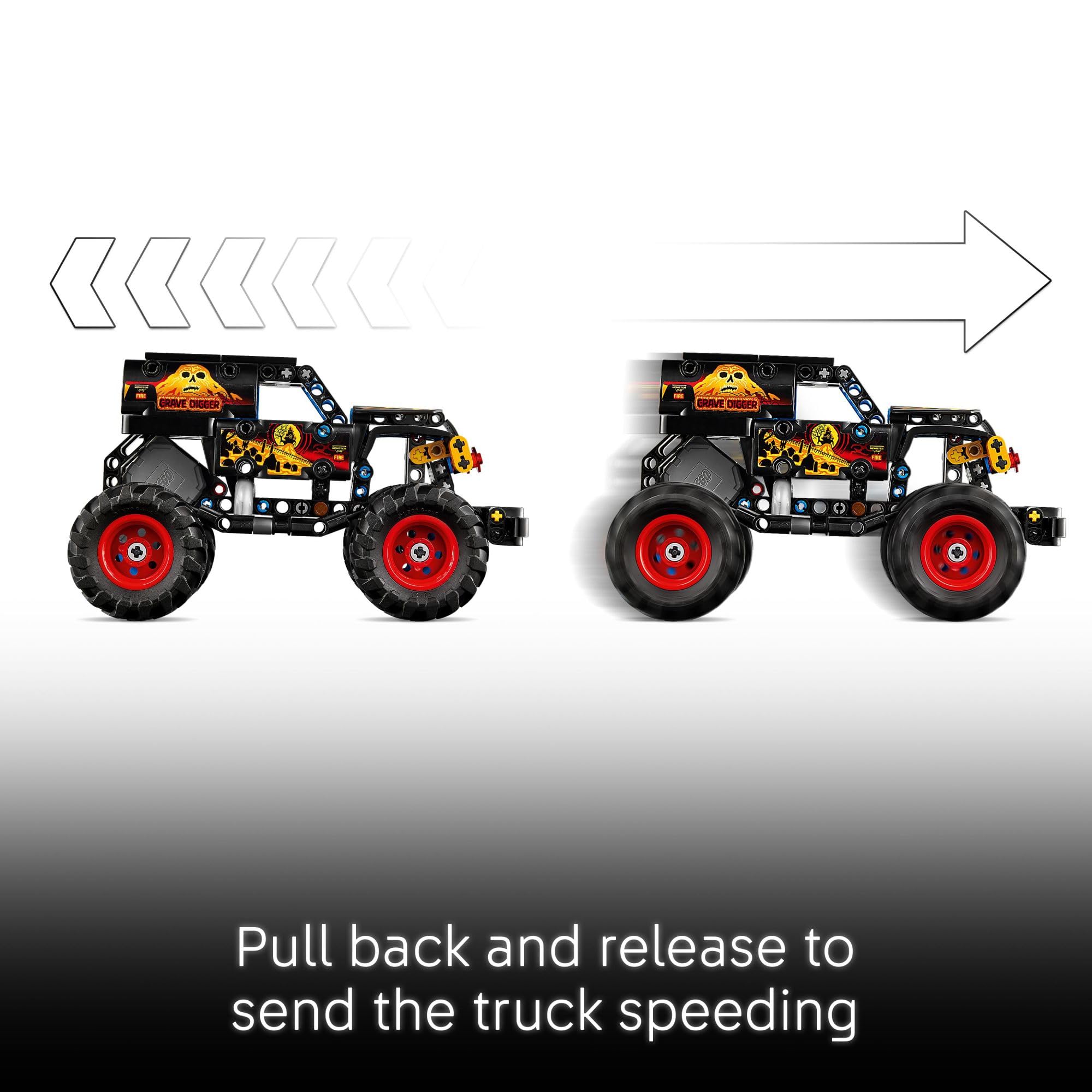 LEGO Technic Grave Digger Fire and Ice icy-side detailing adds bold contrast.