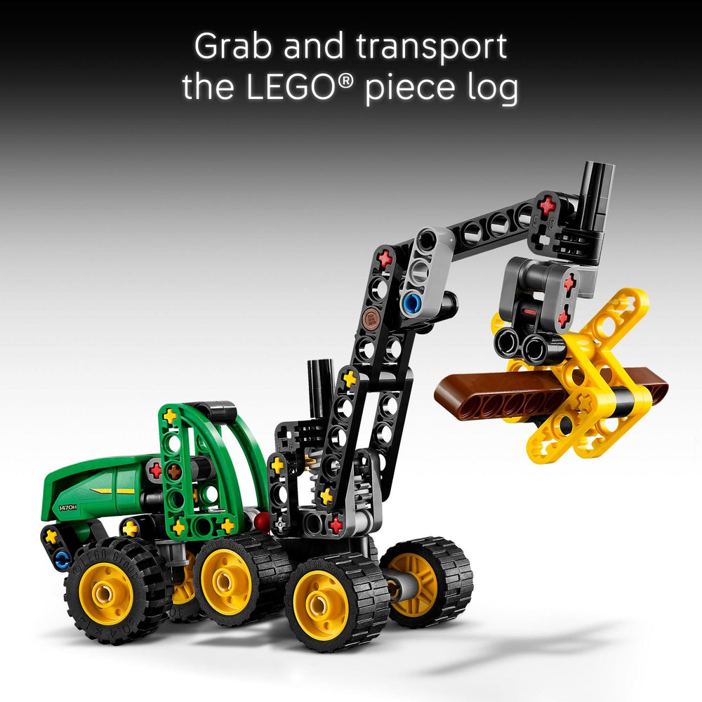 LEGO Technic John Deere 1470H harvester boom rotation shows 180 degree reach.