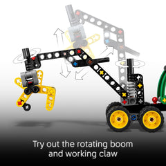 LEGO Technic John Deere 1470H harvester claw action demonstrates grabbing logs.