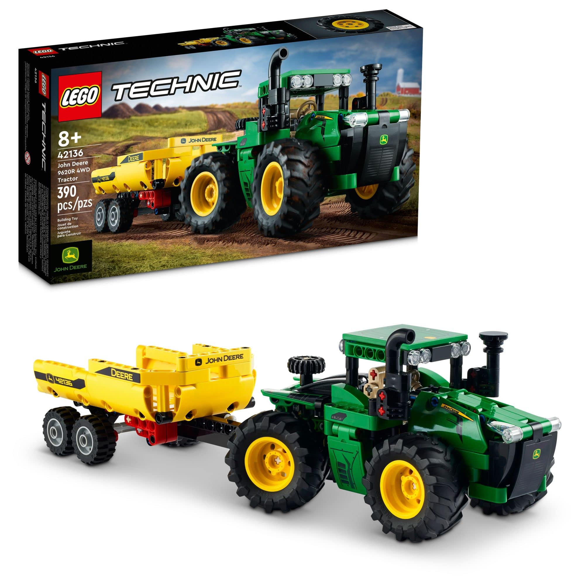 LEGO Technic John Deere 9620R tractor with trailer for immersive farming play