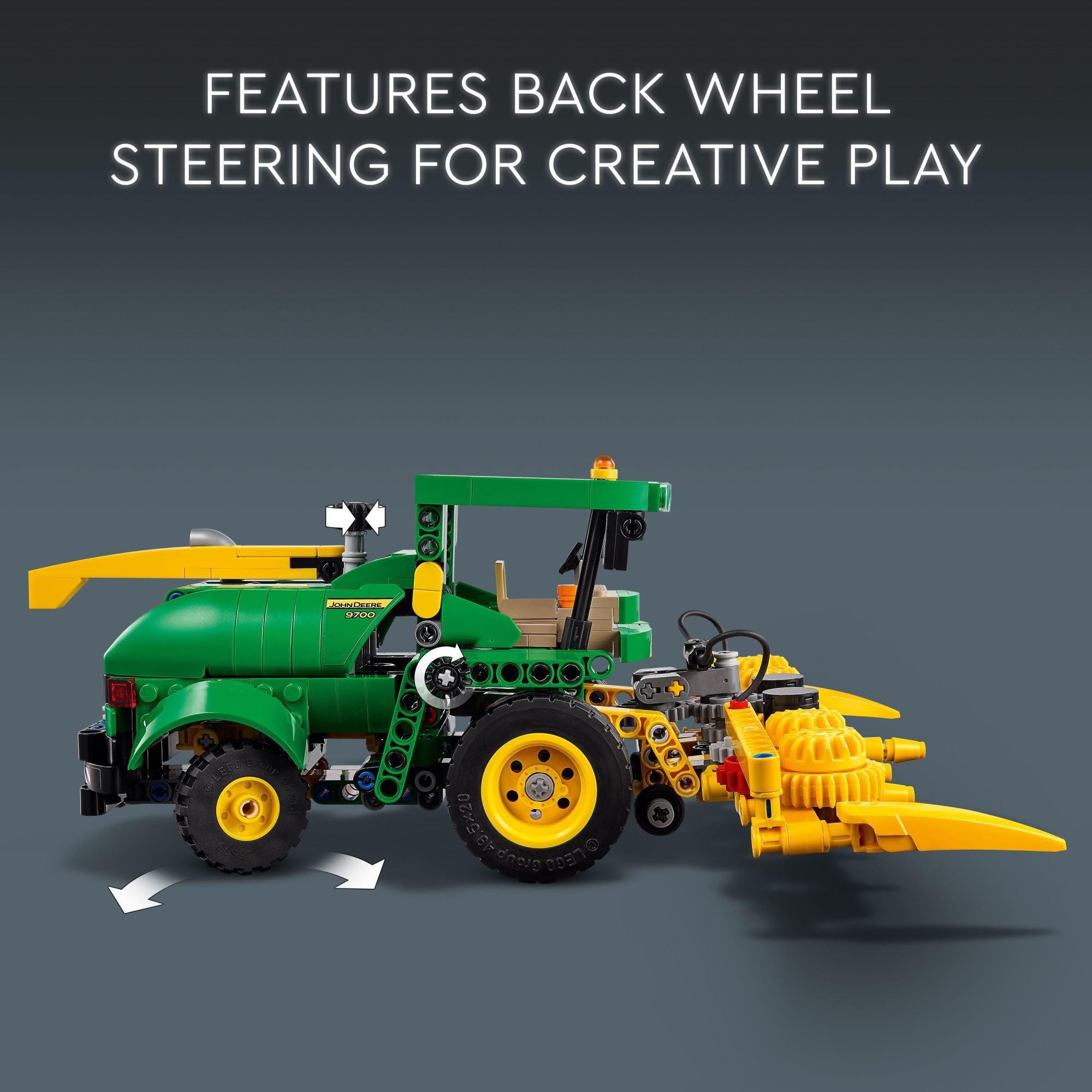 LEGO Technic John Deere 9700 Harvester steering detail for realistic vehicle handling