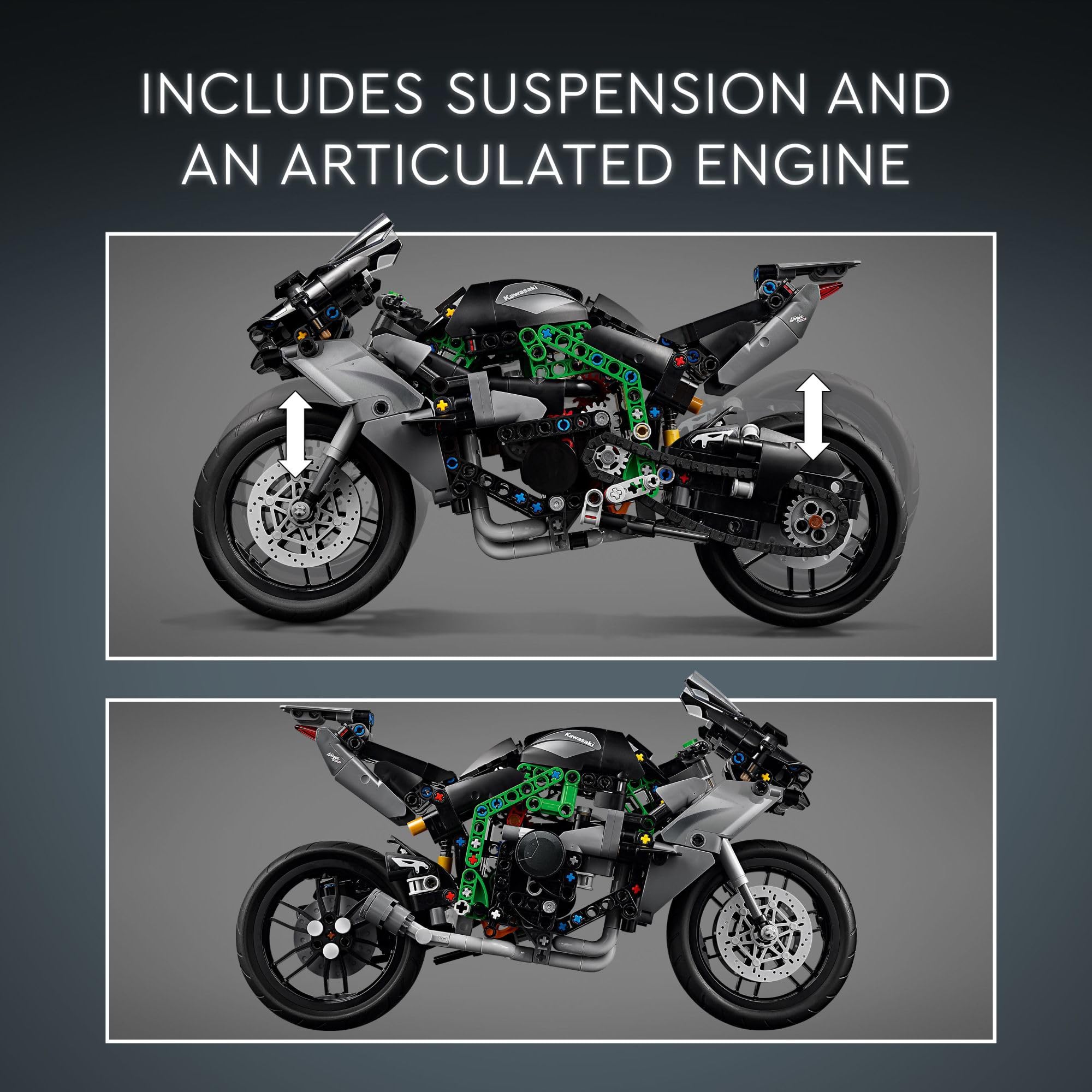 LEGO Technic Kawasaki Ninja H2R 2-speed gearbox detail