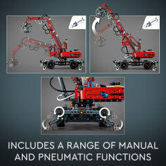 LEGO Technic Material Handler 42144 360-degree upper arm rotation enables versatile crane operations.