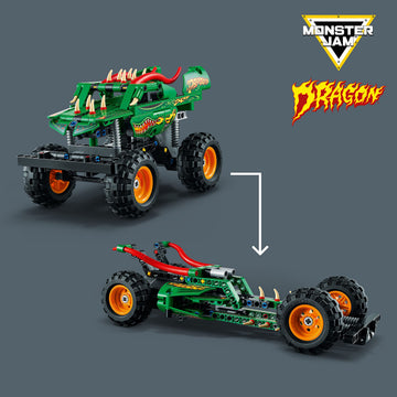 LEGO Technic Monster Jam Dragon 42149 side profile shows sturdy off-road build for action