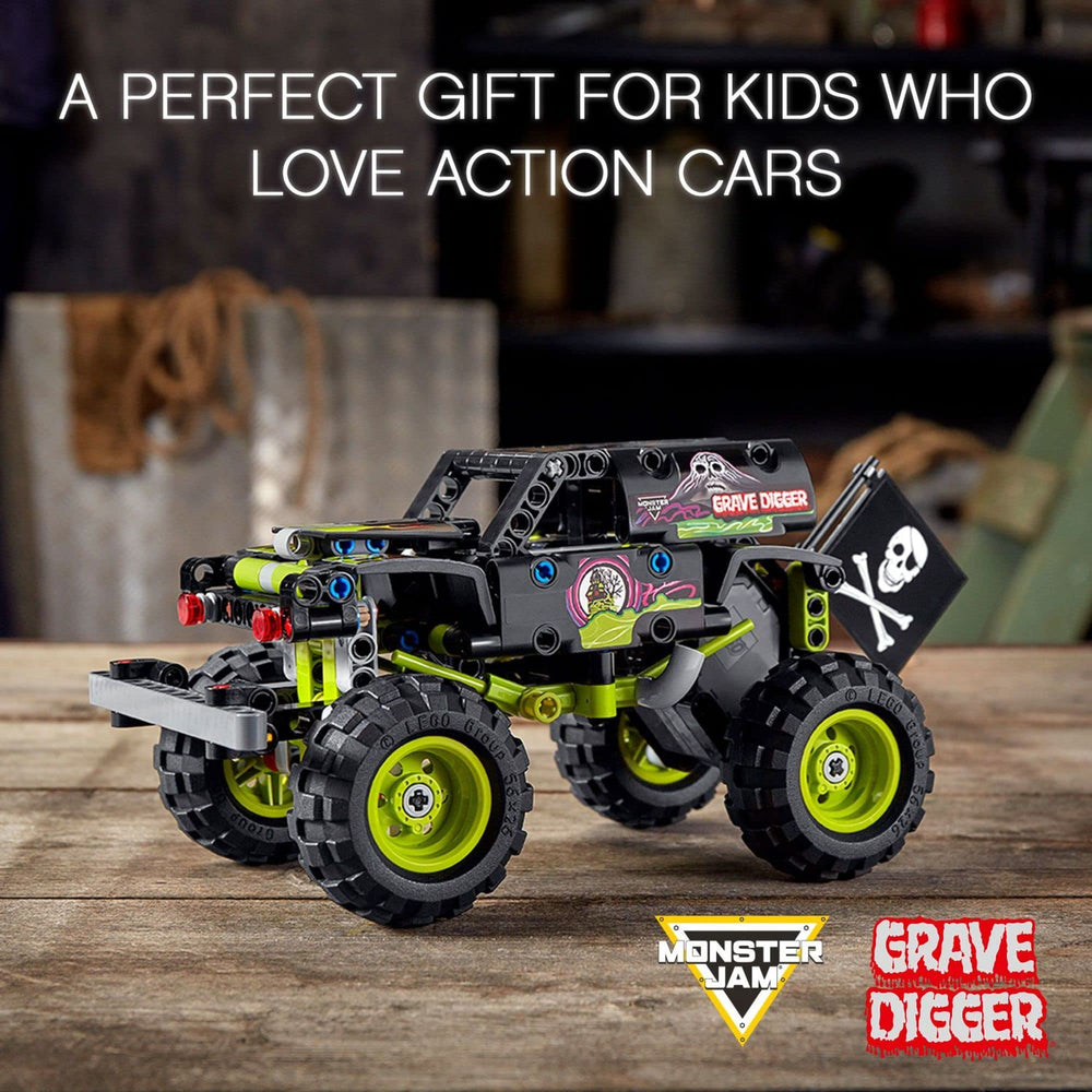 LEGO Technic Grave Digger rear tire detail for rugged off-road realism.