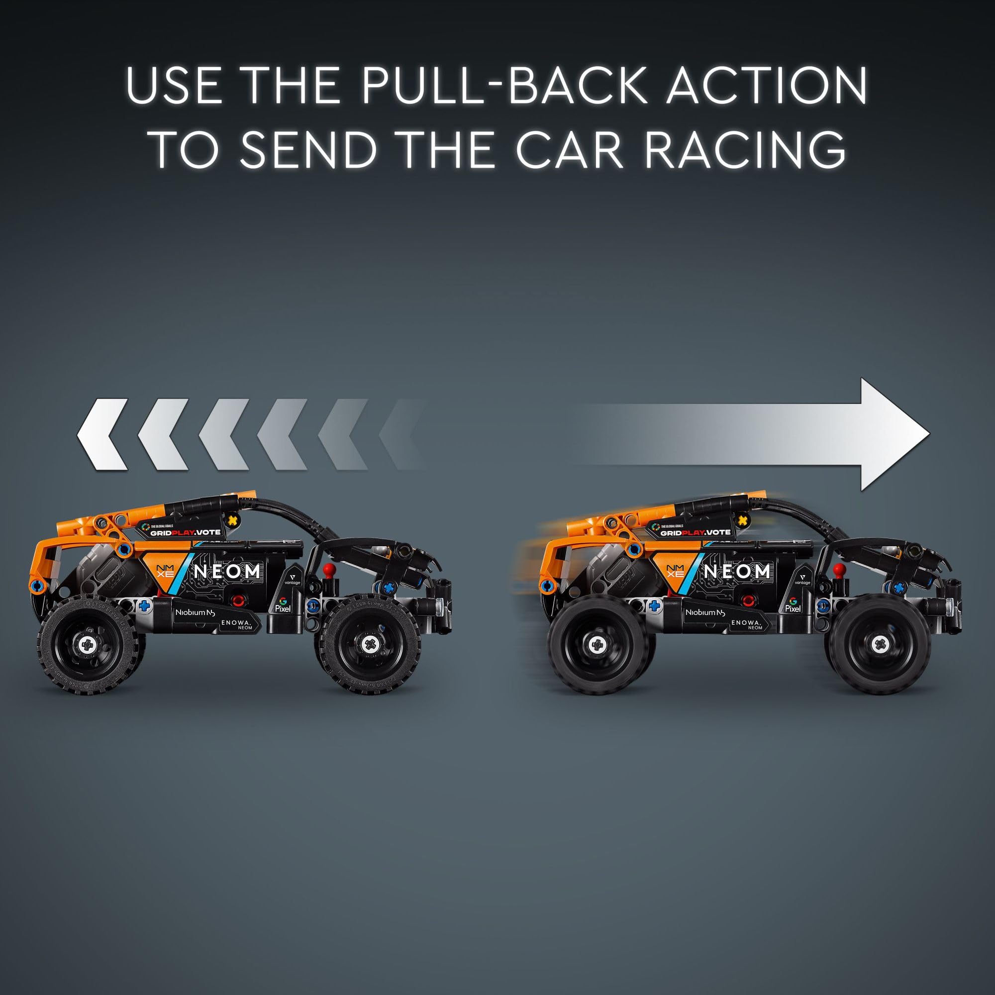 LEGO Technic NEOM McLaren Extreme E showing logo details